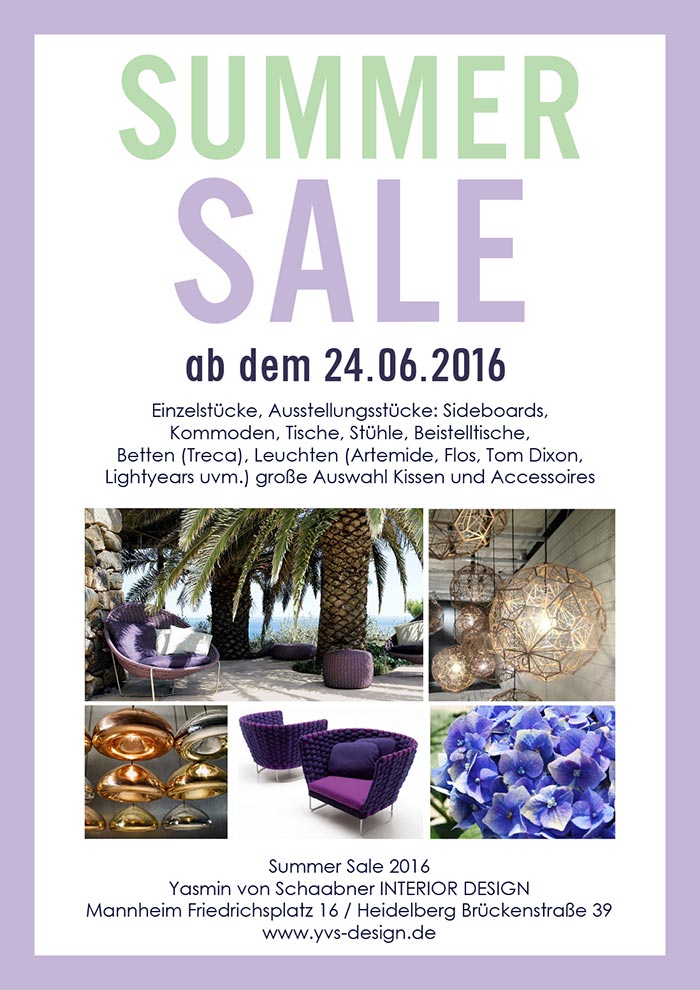 Einladung zum Summer Sale 2016 bei YVS Design.
